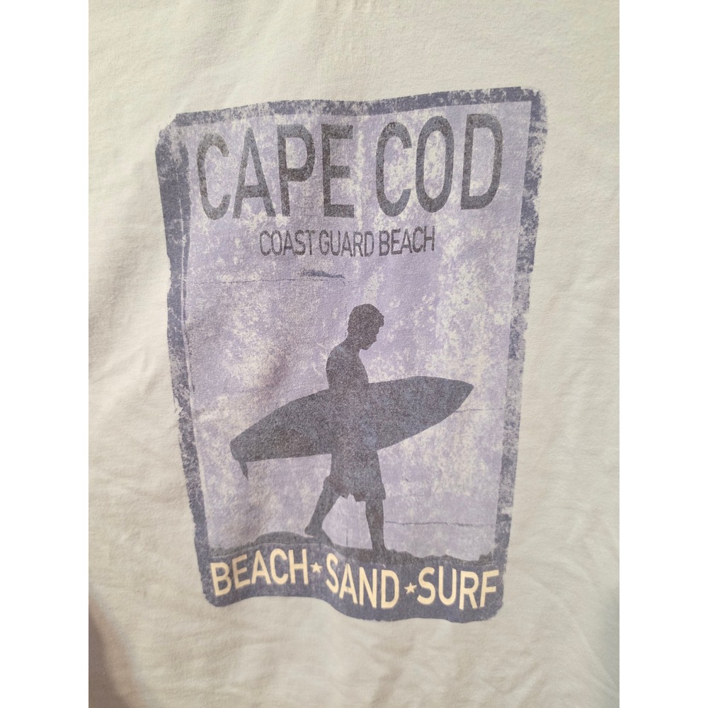 Cuffys Cape Cod Mens XL Light Blue Long Sleeve Hooded T-Shirt Surfer Graphic